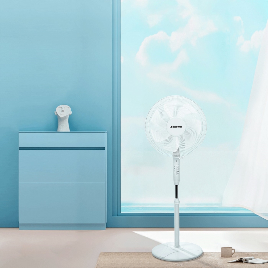 Aigostar - Stojanový ventilátor 60W/230V biela + diaľkové ovládanie