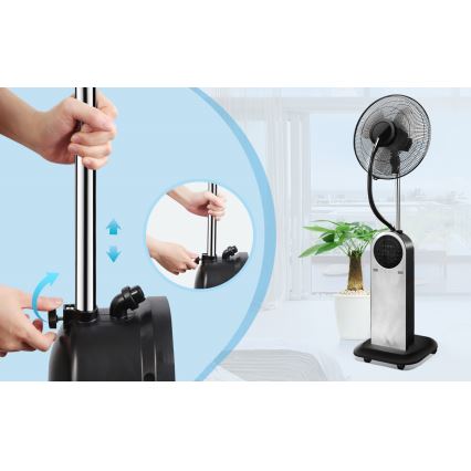 Aigostar - Stojanový ventilátor s hmlovým efektom 95W/230V čierna/šedá + diaľkové ovládanie