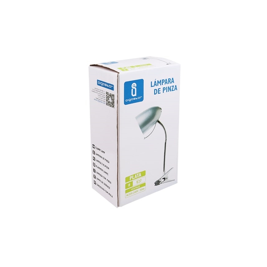 Aigostar -  Stolná lampa s klipom 1xE27/11W/230V strieborná/lesklý chróm