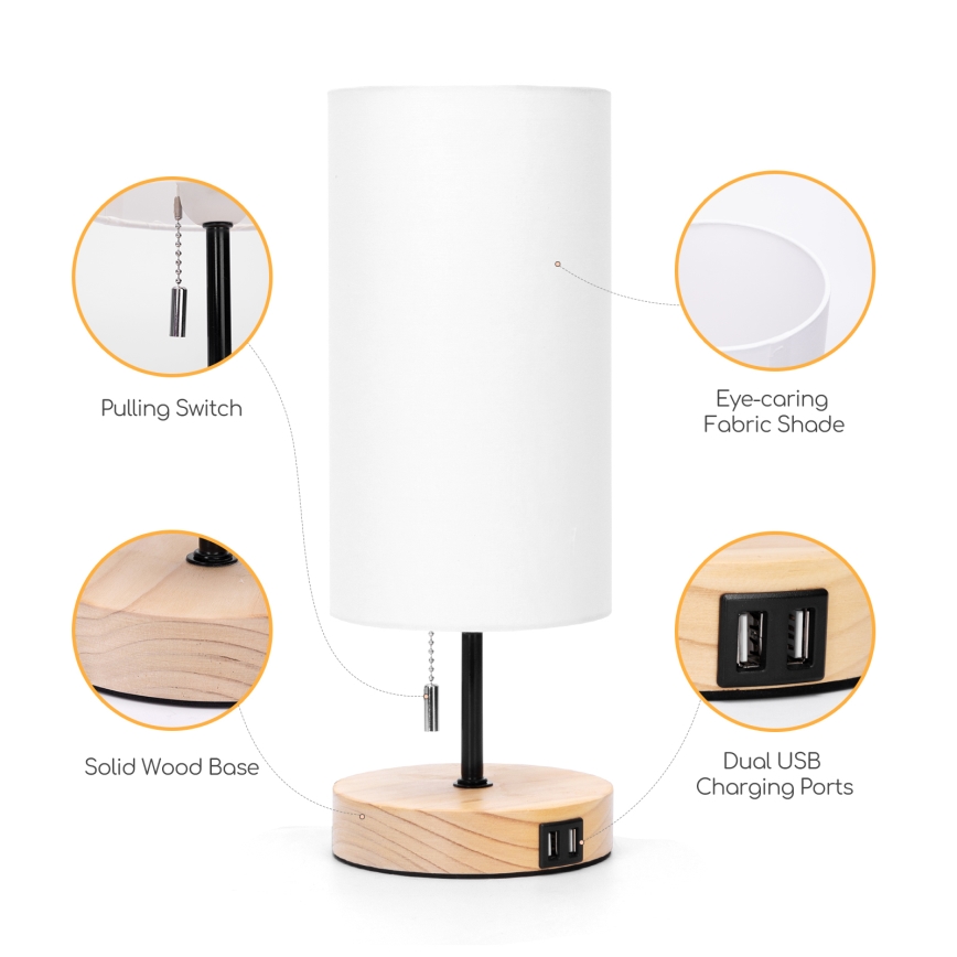 Aigostar - Stolná lampa s USB portom 1xE27/40W/230V béžová