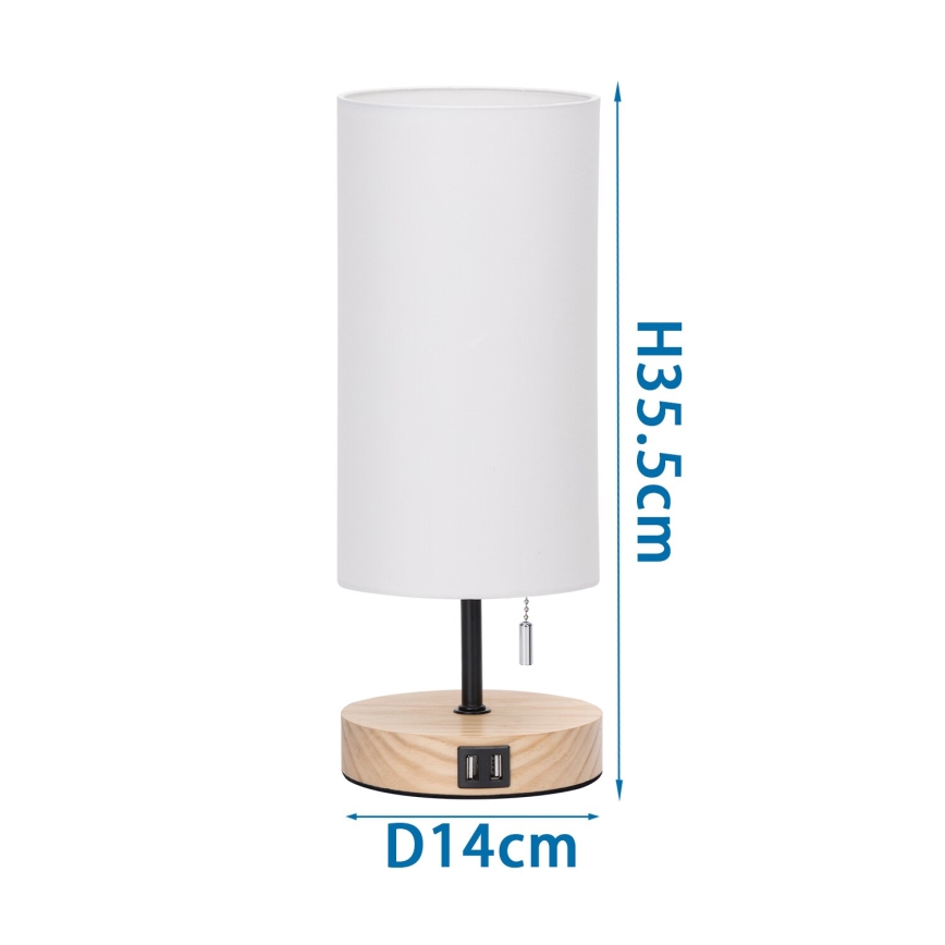 Aigostar - Stolná lampa s USB portom 1xE27/40W/230V béžová