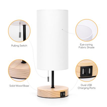 Aigostar - Stolná lampa s USB portom 1xE27/40W/230V béžová