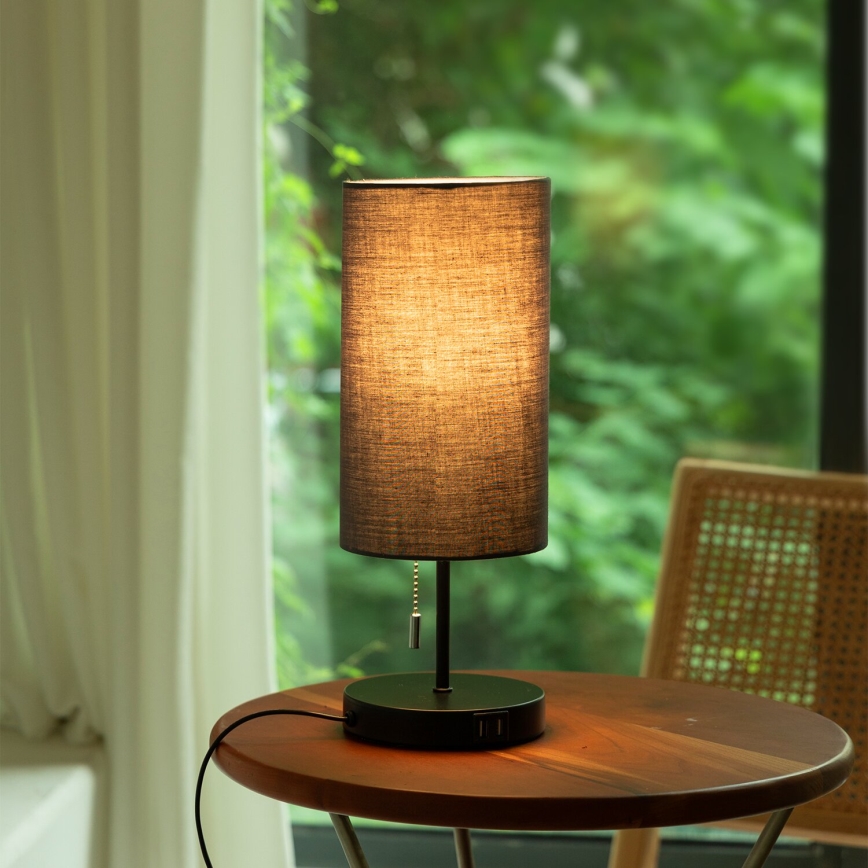 Aigostar - Stolná lampa s USB portom 1xE27/40W/230V čierna