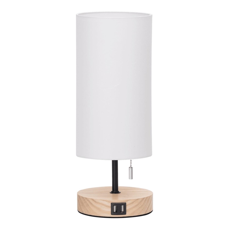 Aigostar - Stolná lampa s USB portom 1xE27/40W/230V čierna/krémová