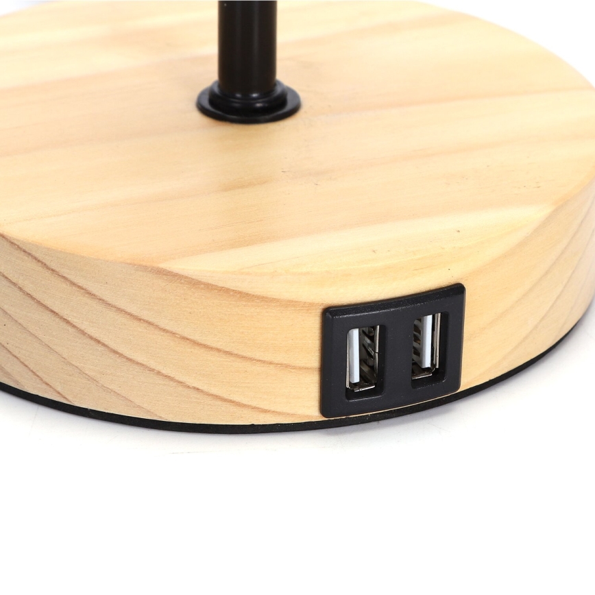 Aigostar - Stolná lampa s USB portom 1xE27/40W/230V čierna/krémová