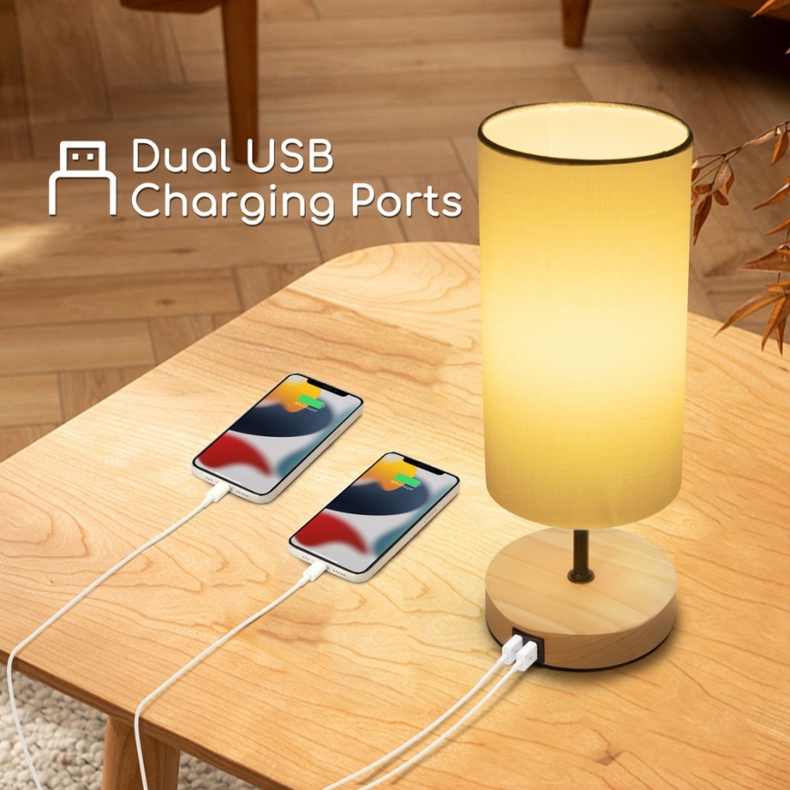 Aigostar - Stolná lampa s USB portom 1xE27/40W/230V čierna/krémová