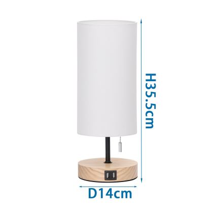 Aigostar - Stolná lampa s USB portom 1xE27/40W/230V čierna/krémová