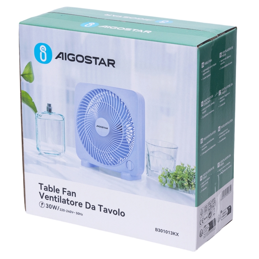 Aigostar - Stolný ventilátor 30 W/230 V modrý