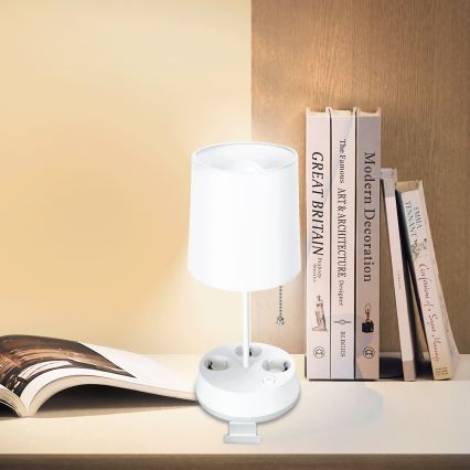Aigostar - Stolová lampa so zásuvkami 1xE27/60W/230V biela