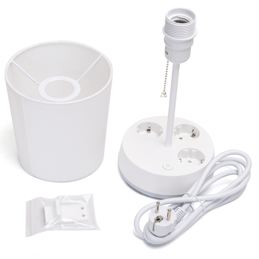 Aigostar - Stolová lampa so zásuvkami 1xE27/60W/230V biela