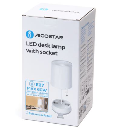 Aigostar - Stolová lampa so zásuvkami 1xE27/60W/230V biela