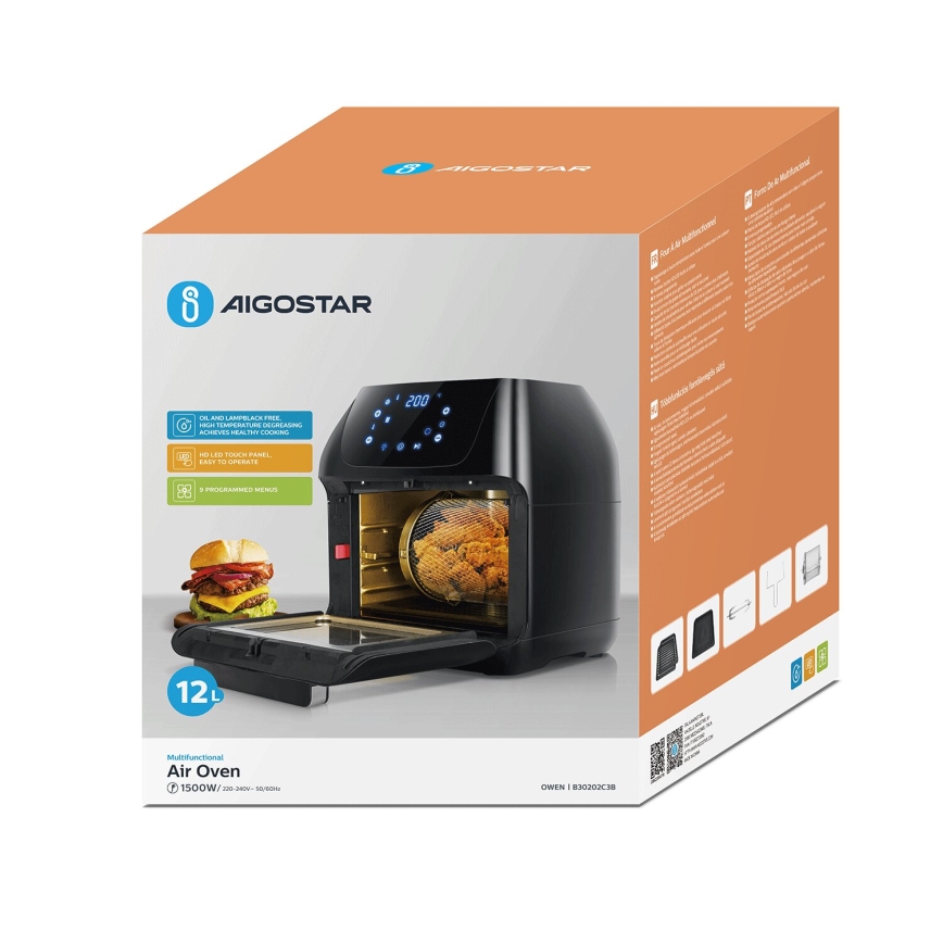 Aigostar - Teplovzdušná rúra 1400W/230V 12l čierna
