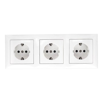 Aigostar - Trojitá domová zásuvka so rámčekom SCHUKO 230V biela