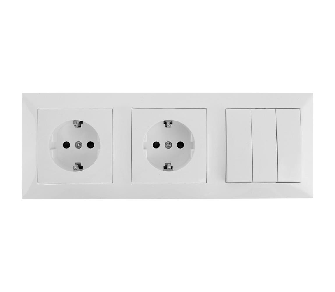 B.V.  - trojitý vypínač č. 3 a 2x zásuvky SCHUKO 230 V s rámčekom, biela B20101LVI