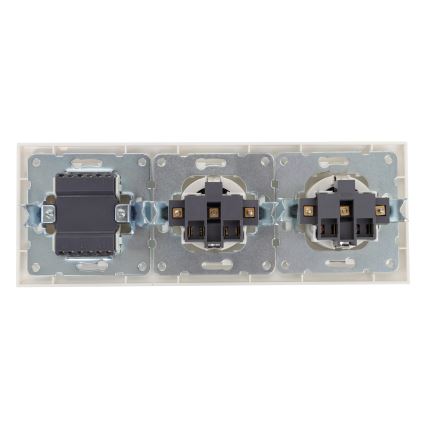 Aigostar - trojitý vypínač č. 3 a 2x zásuvky SCHUKO 230 V s rámčekom, biela