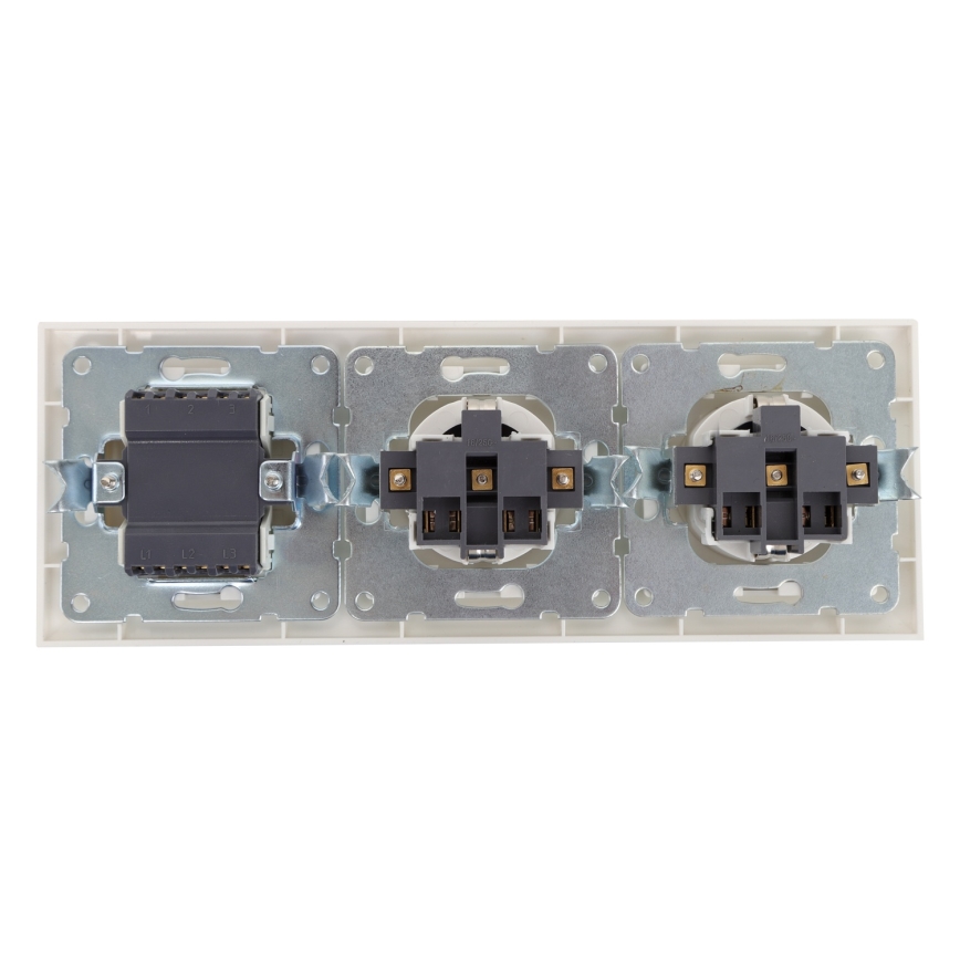 Aigostar - trojitý vypínač č. 3 a 2x zásuvky SCHUKO 230 V s rámčekom, biela