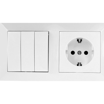 Aigostar - Trojitý vypínač č. 3 a zásuvka SCHUKO 230 V s rámikom, biela