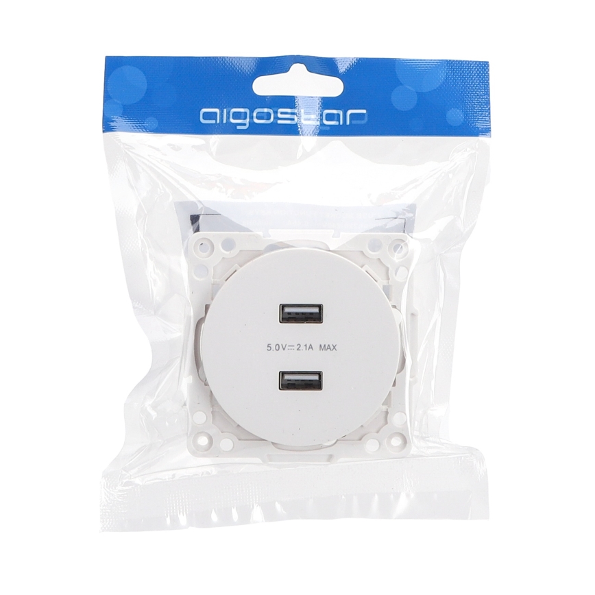 Aigostar - USB napájacia zásuvka bez rámčeka 2x USB-A biela
