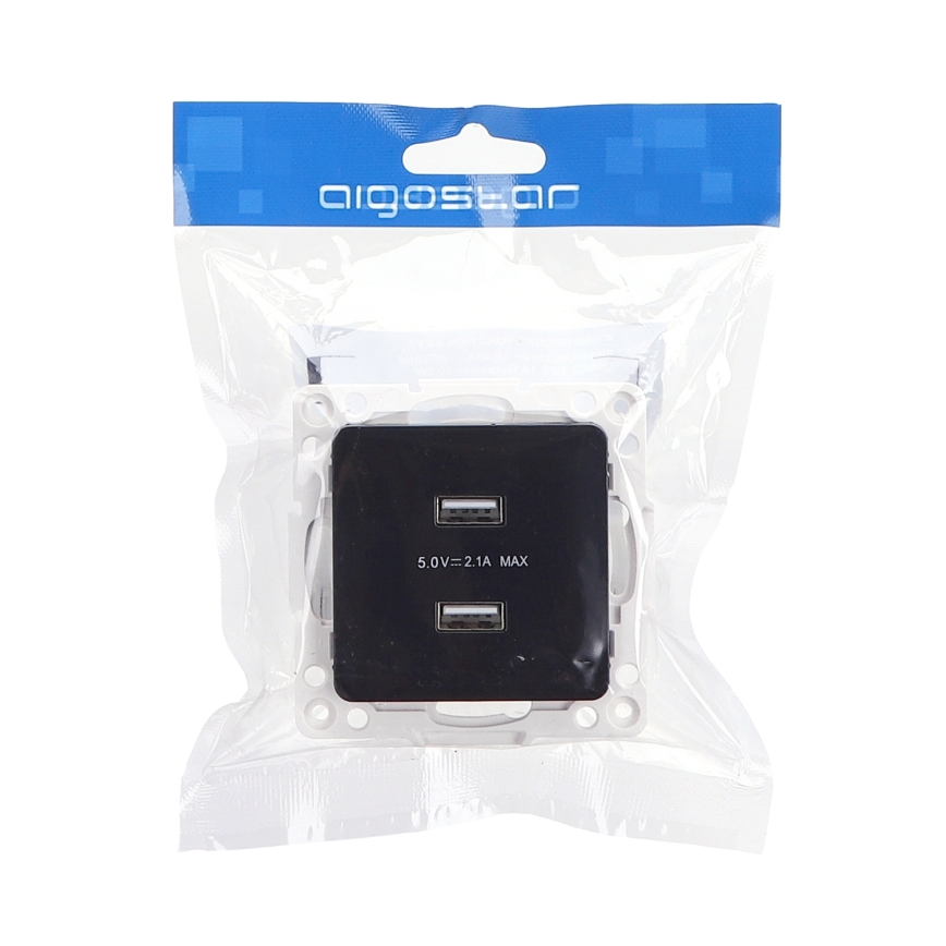 Aigostar - USB napájacia zásuvka bez rámčeka 2x USB-A čierna