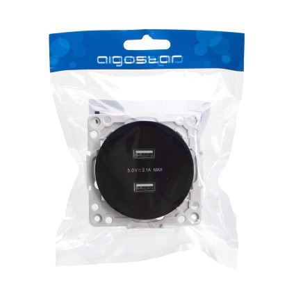 Aigostar - USB napájacia zásuvka bez rámčeka 2x USB-A čierna