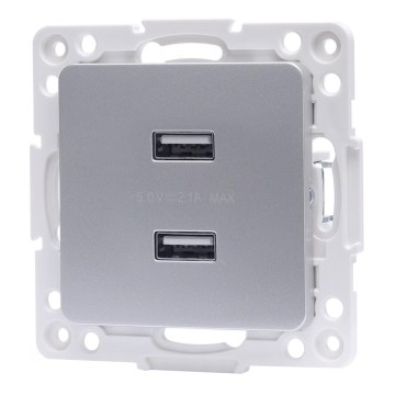 Aigostar - USB napájacia zásuvka bez rámčeka 2x USB-A strieborná