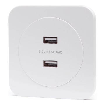 Aigostar – USB napájacia zásuvka s rámčekom, 2× USB‑A, biela