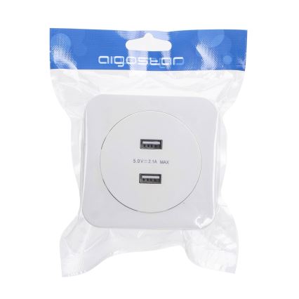 Aigostar – USB napájacia zásuvka s rámčekom, 2× USB‑A, biela