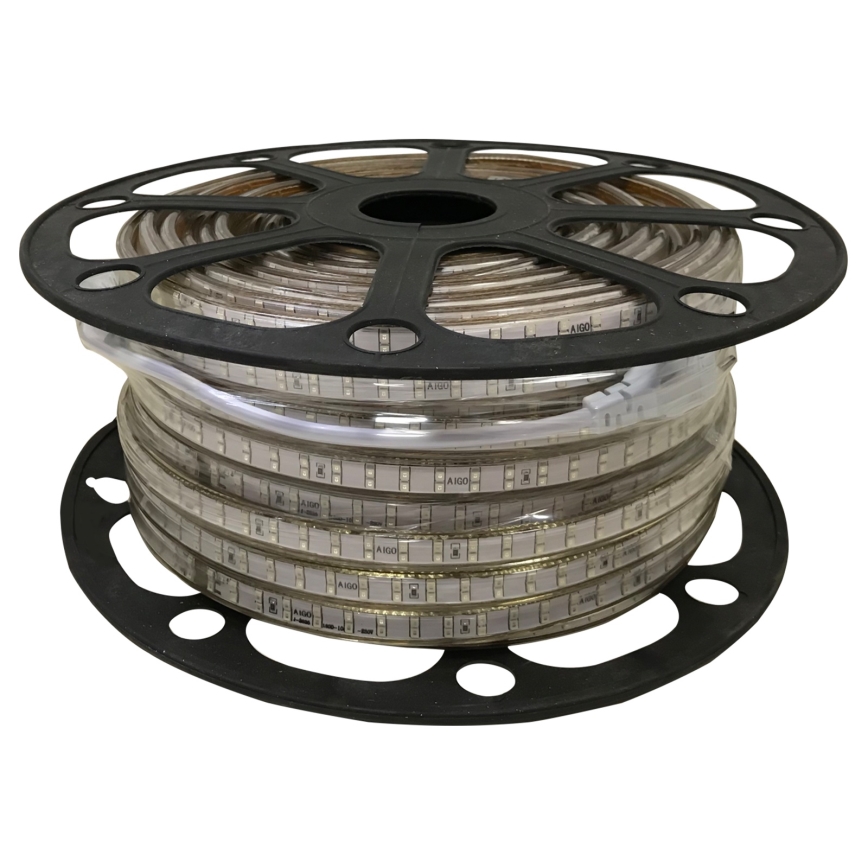 LED páska je navinutá na cievke s plastovým držiakom. Na obale pásky je opakovane vytlačený kód „A100“.