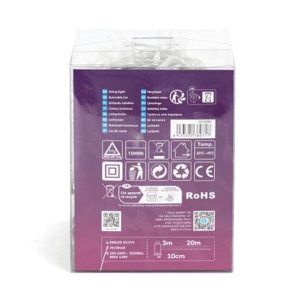 Aigostar - vonkajší LED reťazec 200 × LED / 8 režimov, 23 m, IP44, studená biela