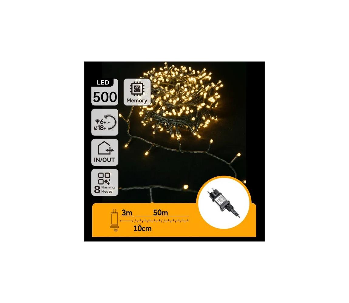 B.V. - Vonkajší LED reťazec 500xLED/6W/230V 50m IP44 teplá biela B10303ABNS