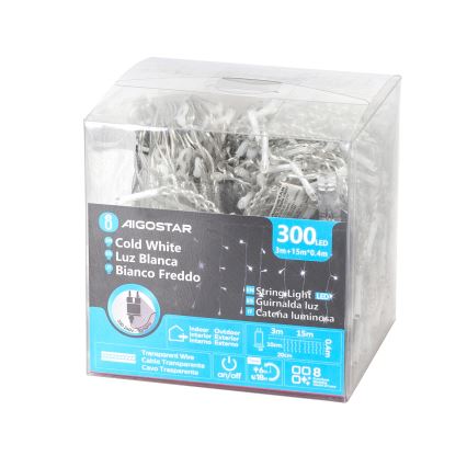 Aigostar - LED Vonkajší  reťaz 300xLED/8 funkcií 15x0,4 m IP44 studená biela