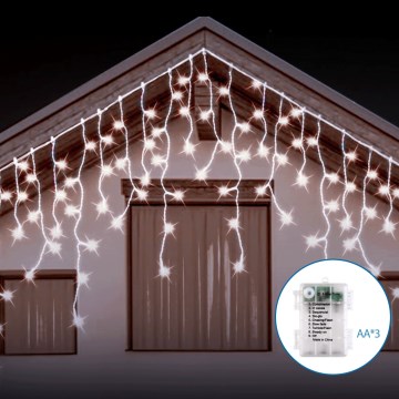 Aigostar - Vonkajší LED vianočný reťazec 200xLED/8 funkcií 3xAA 13x0,6m IP44 studená biela