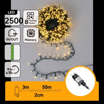 Aigostar - vonkajší LED vianočný reťazec 2500×LED/8 funkcií 53 m IP44 teplá biela