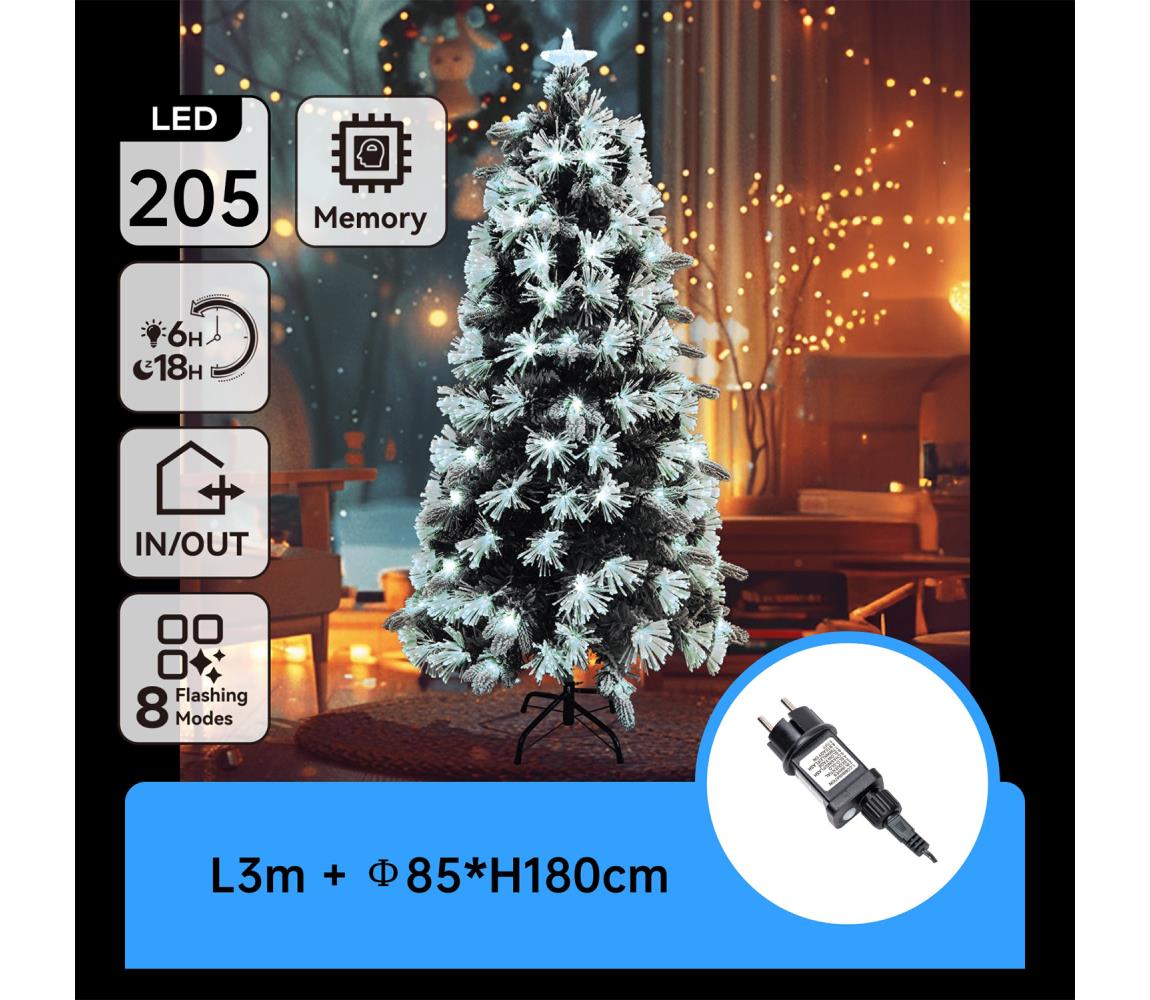 B.V.  - vonkajší LED vianočný stromček 205xLED/6W/230V/8 funkcií 180cm IP44 studená biela B10303Y2U