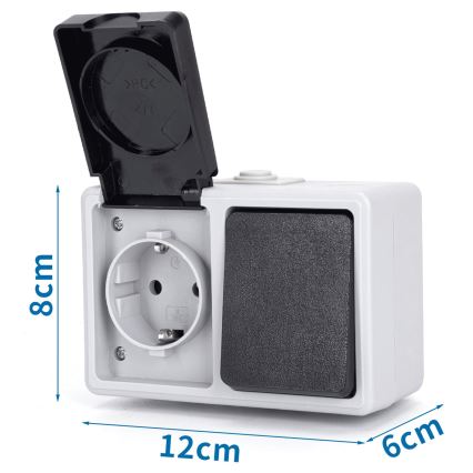 Aigostar - Vonkajší spínač 1P so zásuvkou 1x16A/250V IP54