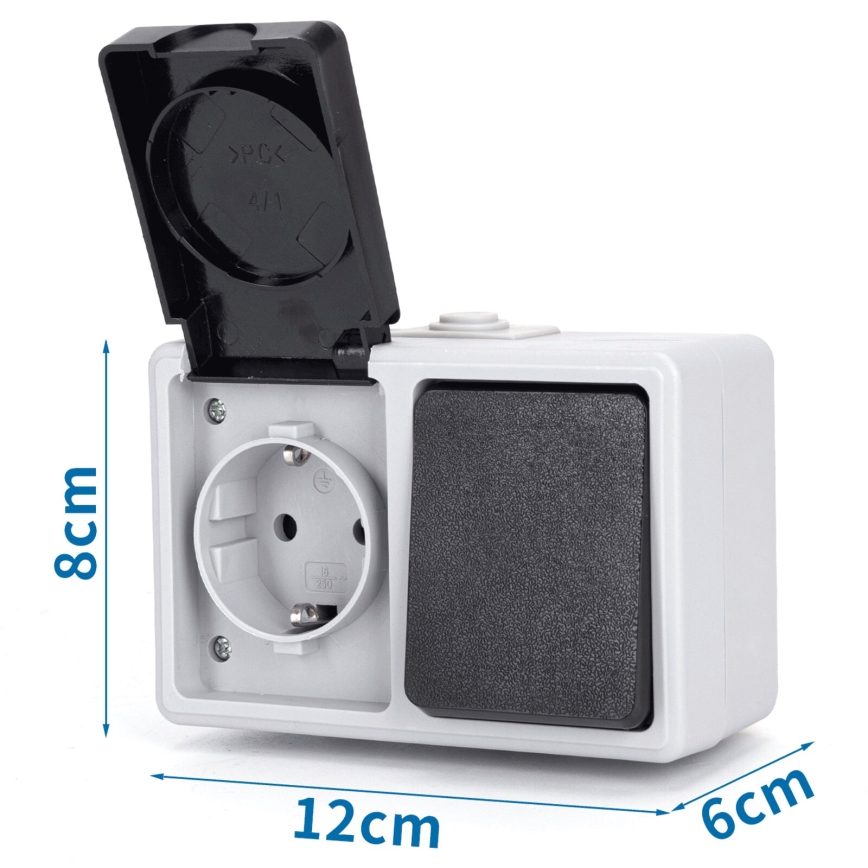 Aigostar - Vonkajší spínač 1P so zásuvkou 1x16A/250V IP54