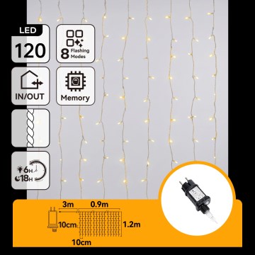 Aigostar - vonkajší vianočný LED reťaz 120xLED/8 funkcií 3,9x1,2m IP44 teplá biela
