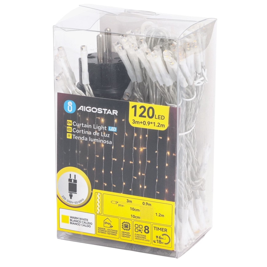 Aigostar - vonkajší vianočný LED reťaz 120xLED/8 funkcií 3,9x1,2m IP44 teplá biela