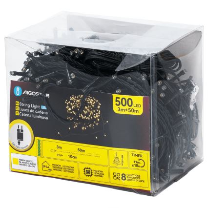Aigostar - Vonkajší vianočný LED reťazec 500 LED / 8 režimov, 50 m, IP44, teplá biela