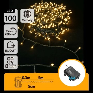 Aigostar - vonkajšia LED reťaz 100xLED/8 funkcií 3xAA 5,3 m IP44 teplá biela