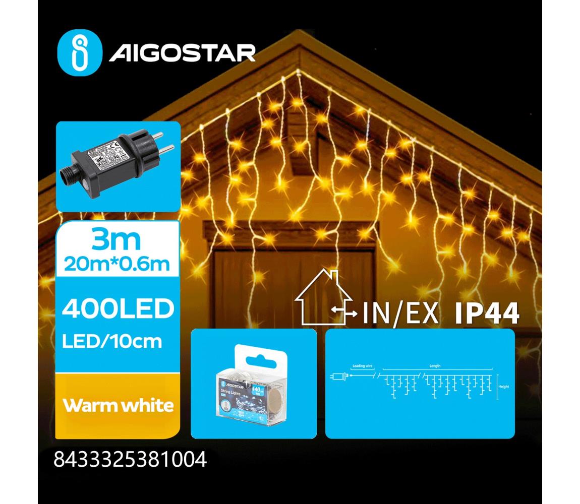 B.V.  - Vonkajšia LED reťaz 400xLED/8 funkcií 23x0,6m IP44 teplá biela B103031QN