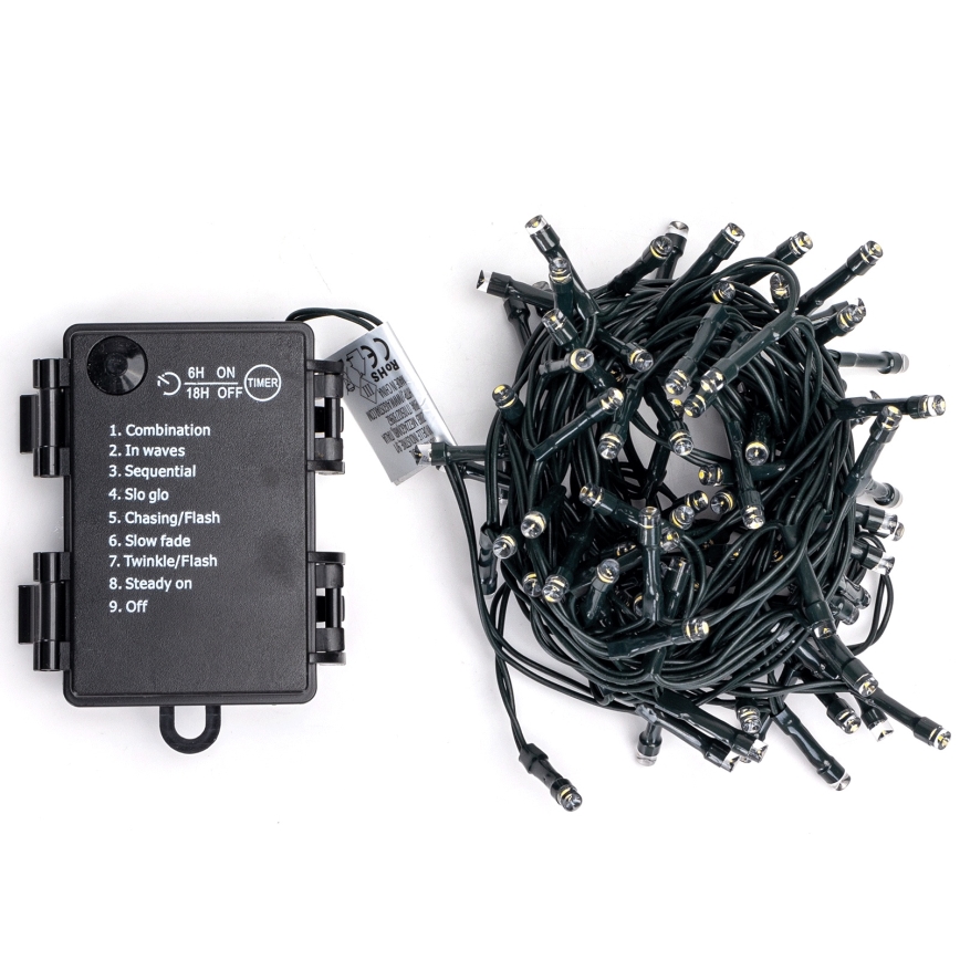 Aigostar - LED vonkajšia vianočná reťaz 100xLED/8 funkcií 3xAA 5,3 m IP44 teplá biela