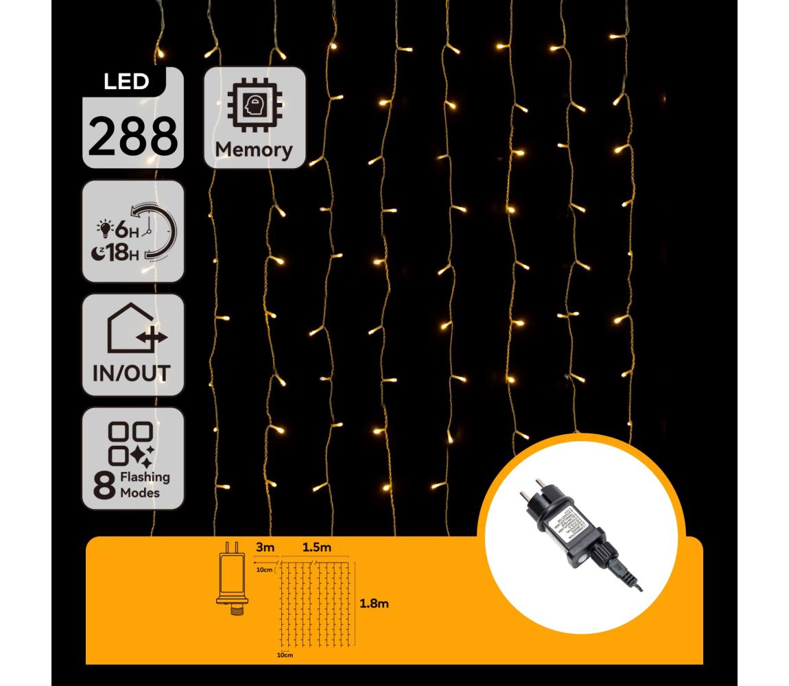 B.V. - Vonkajšia LED vianočná svetelná reťaz 288xLED/3,6W/230V 1,5x1,8m IP44 teplá biela B10303ABHS