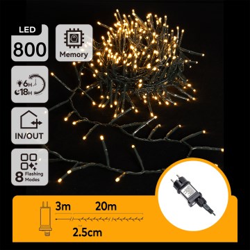 Aigostar - Vonkajšia vianočná LED reťaz 800xLED/8 funkcií 23m IP44 teplá biela