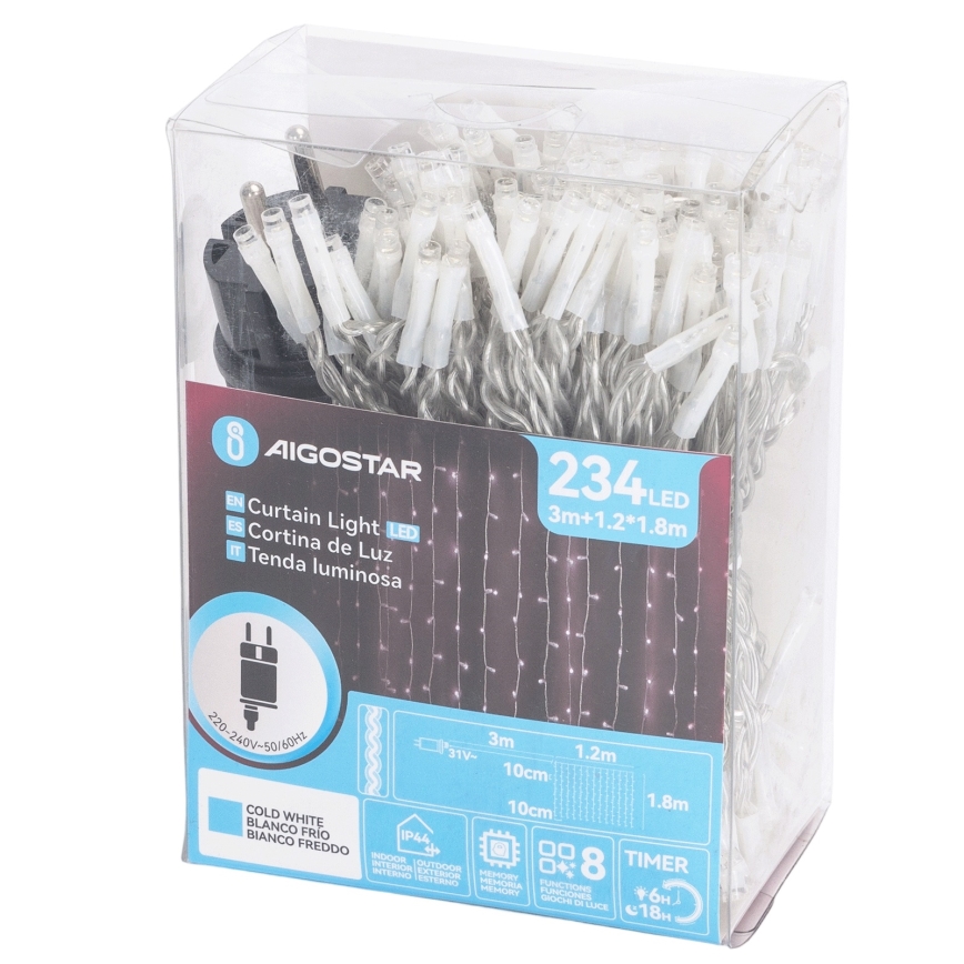 Aigostar - LED vonkajšia vianočná reťaz 234xLED/8 funkcií 1,2x1,8 m IP44 studená biela