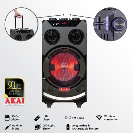 AKAI ABTS-112 - Bezdrôtový reproduktor 300W/230V 7000 mAh + diaľkové ovládanie