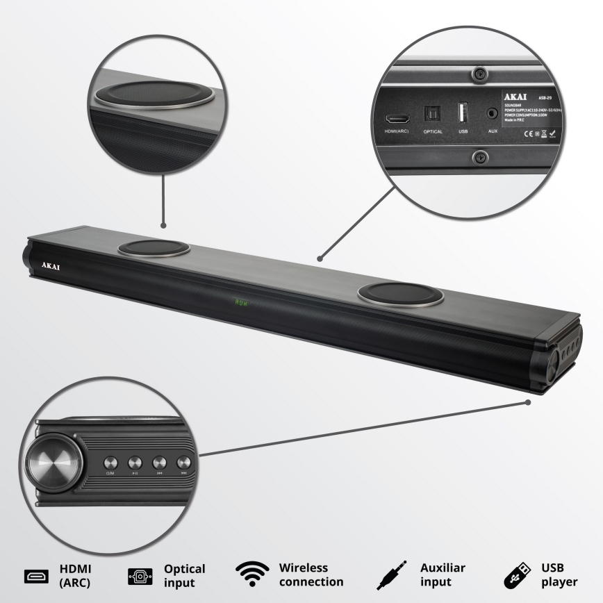 AKAI ASB-29 - Soundbar s aktívnym subwooferom 120W/230V + diaľkové ovládanie