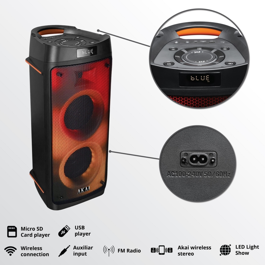 AKAI PARTY BOX 810 - Bezdrôtový reproduktor 65W/230V 5000 mAh + diaľkové ovládanie