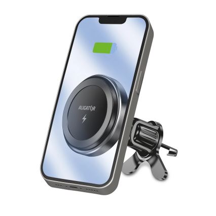 Aligator AMS05BK - Magnetický držiak telefónu do auta s bezdrôtovým nabíjaním Qi 15W a MagSafe čierna