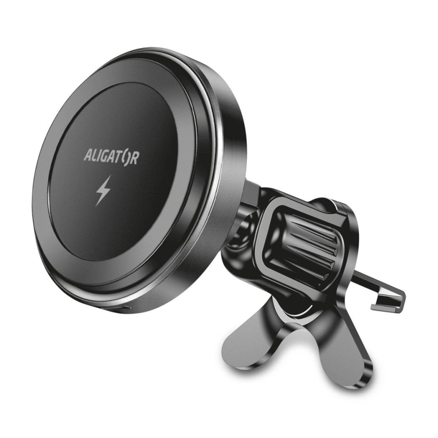 Aligator AMS05BK - Magnetický držiak telefónu do auta s bezdrôtovým nabíjaním Qi 15W a MagSafe čierna